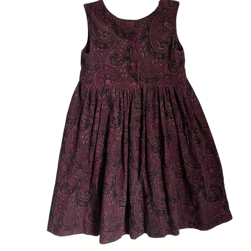Vintage Dress Girls 7 Years Purple Corduroy Paisley Floral by Rosalind Rogers